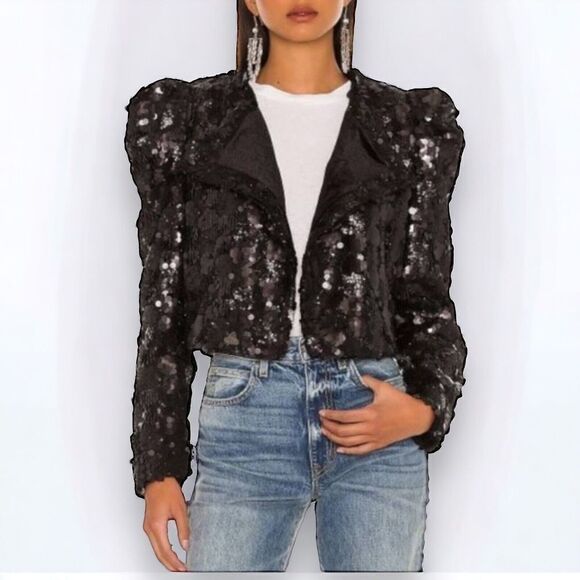 Blank NYC Jacket Women’s XS Black Sequin Puff Sleeve Crop Party Club Revolve NEW - Picture 16 of 16
